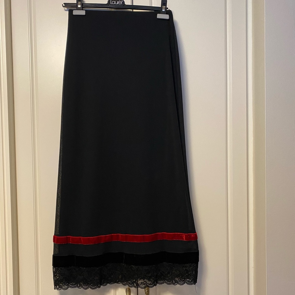 BEAUTIFUL A.B.S STUDIO BLACK LACE TRIM PULL-ON PENCIL MAXI SKIRT Sz S P